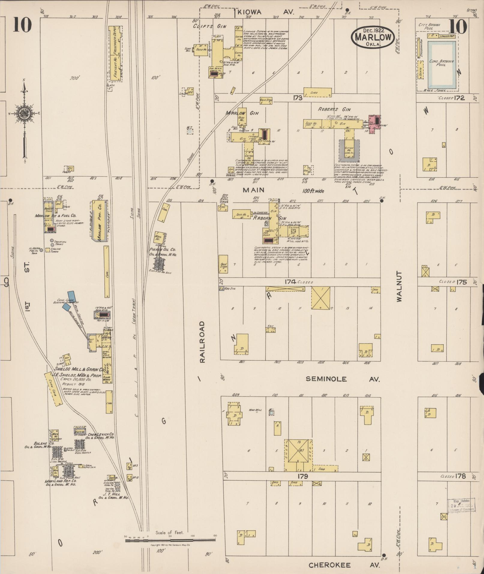 Sanborn Fire Insurance Map from Marlow, Stephens County, Oklahoma (1922), Sheet #0010 - Historic Sanborn Fire Insurance Map Print, vintage old map wall art, antique decor, genealogy gift, Oklahoma Oklahoma map