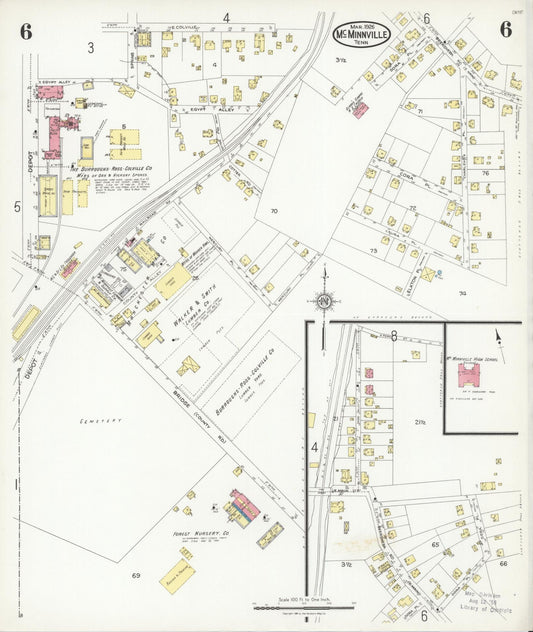 Sanborn Fire Insurance Map from McMinnville, Warren County, Tennessee (1926), Sheet #0006 - Historic Sanborn Fire Insurance Map Print, vintage old map wall art, antique decor, genealogy gift, Tennessee Tennessee map