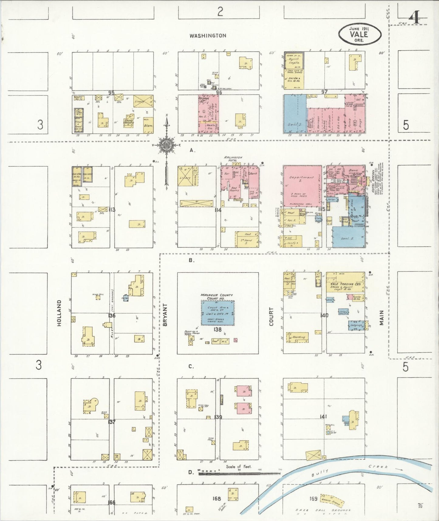 Sanborn Fire Insurance Map from Vale, Malheur County, Oregon (1911), Sheet #0004 - Historic Sanborn Fire Insurance Map Print, vintage old map wall art, antique decor, genealogy gift, Oregon Oregon map