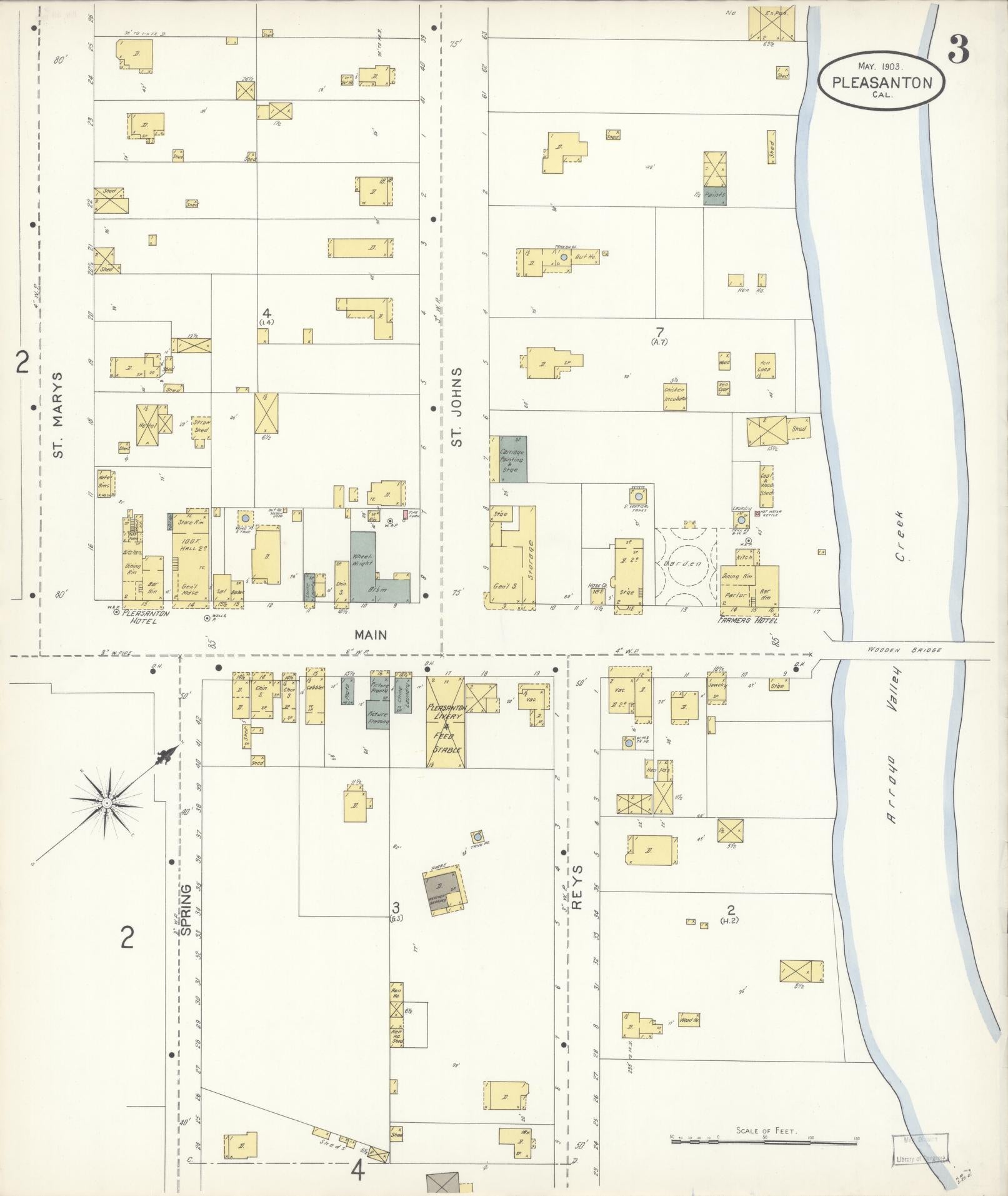 Sanborn Fire Insurance Map from Pleasanton, Alameda County, California (1903), Sheet #0003 - Complete Map Set gallery image, historic Sanborn map, vintage wall art, California California