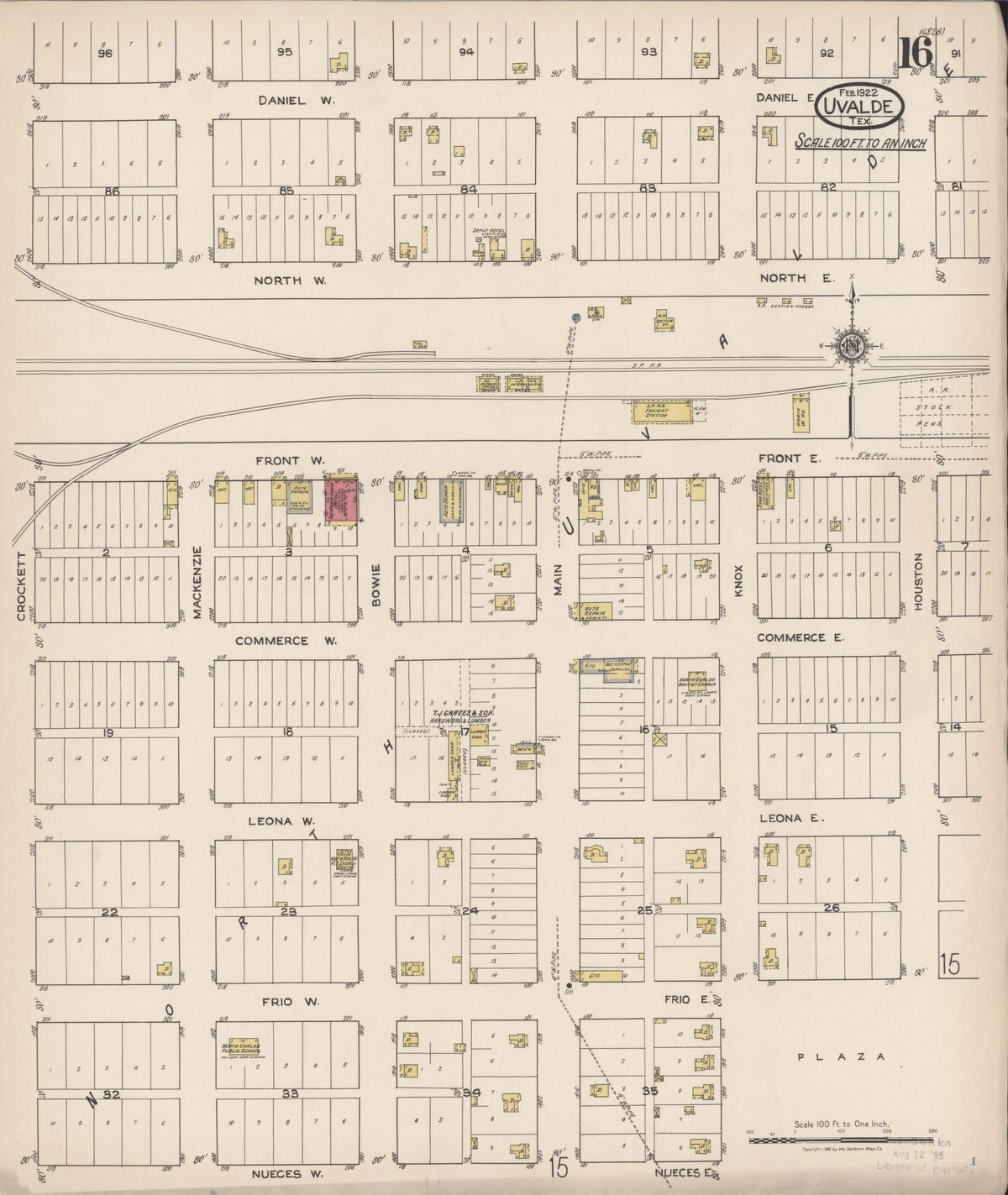 Sanborn Fire Insurance Map from Uvalde, Uvalde County, Texas (1922), Sheet #0016 - Complete Map Set gallery image, historic Sanborn map, vintage wall art, Texas Texas