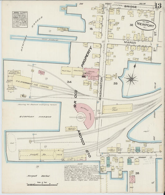 Sanborn Fire Insurance Map from Newport, Newport County, Rhode Island (1884), Sheet #0013 - Historic Sanborn Fire Insurance Map Print, vintage old map wall art, antique decor, genealogy gift, Rhode Island Rhode Island map
