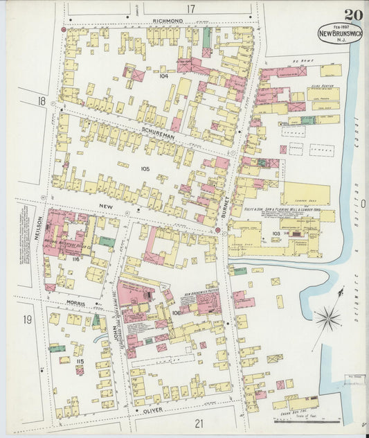 Sanborn Fire Insurance Map from New Brunswick, Middlesex County, New Jersey (1897), Sheet #0020 - Historic Sanborn Fire Insurance Map Print, vintage old map wall art, antique decor, genealogy gift, New Jersey New Jersey map