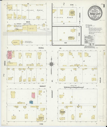 Sanborn Fire Insurance Map from Piper City, Ford County, Illinois (1911), Sheet #0001 - Complete Map Set gallery image, historic Sanborn map, vintage wall art, Illinois Illinois