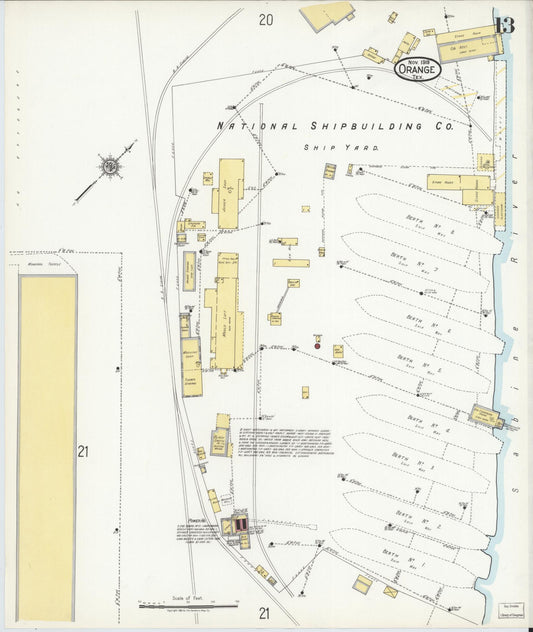 Sanborn Fire Insurance Map from Orange, Orange County, Texas (1919), Sheet #0013 - Historic Sanborn Fire Insurance Map Print, vintage old map wall art, antique decor, genealogy gift, Texas Texas map