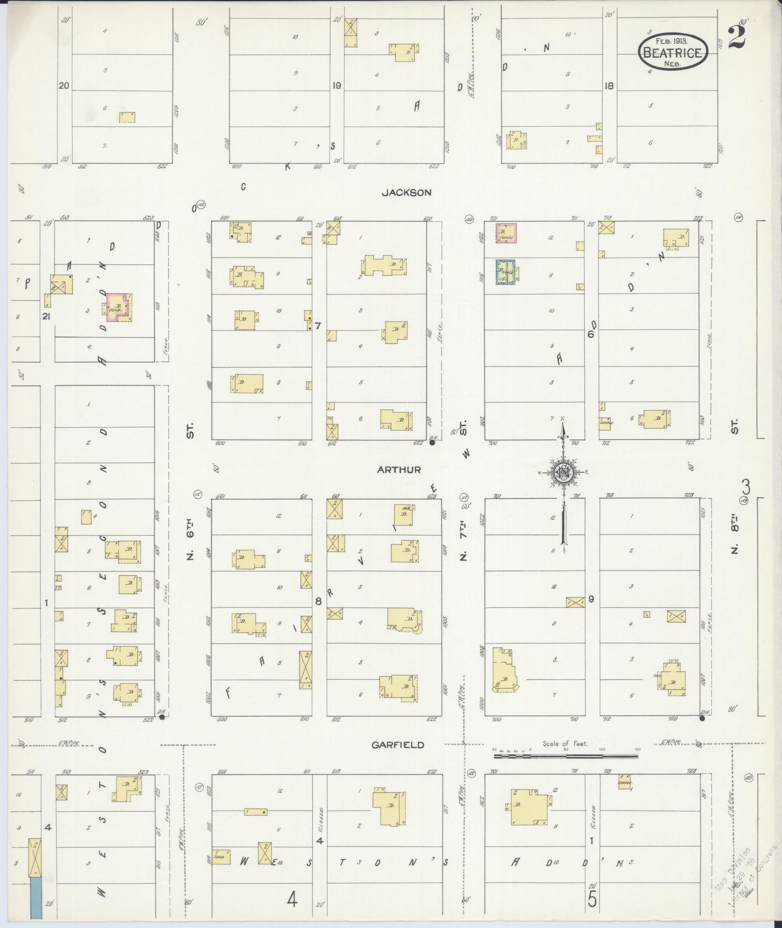 Sanborn Fire Insurance Map from Beatrice, Gage County, Nebraska (1913), Sheet #0002 - Historic Sanborn Fire Insurance Map Print, vintage old map wall art, antique decor, genealogy gift, Nebraska Nebraska map