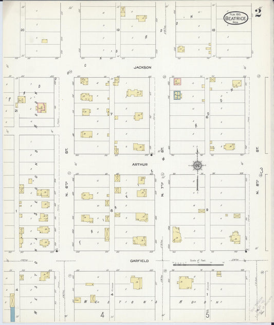 Sanborn Fire Insurance Map from Beatrice, Gage County, Nebraska (1913), Sheet #0002 - Historic Sanborn Fire Insurance Map Print, vintage old map wall art, antique decor, genealogy gift, Nebraska Nebraska map