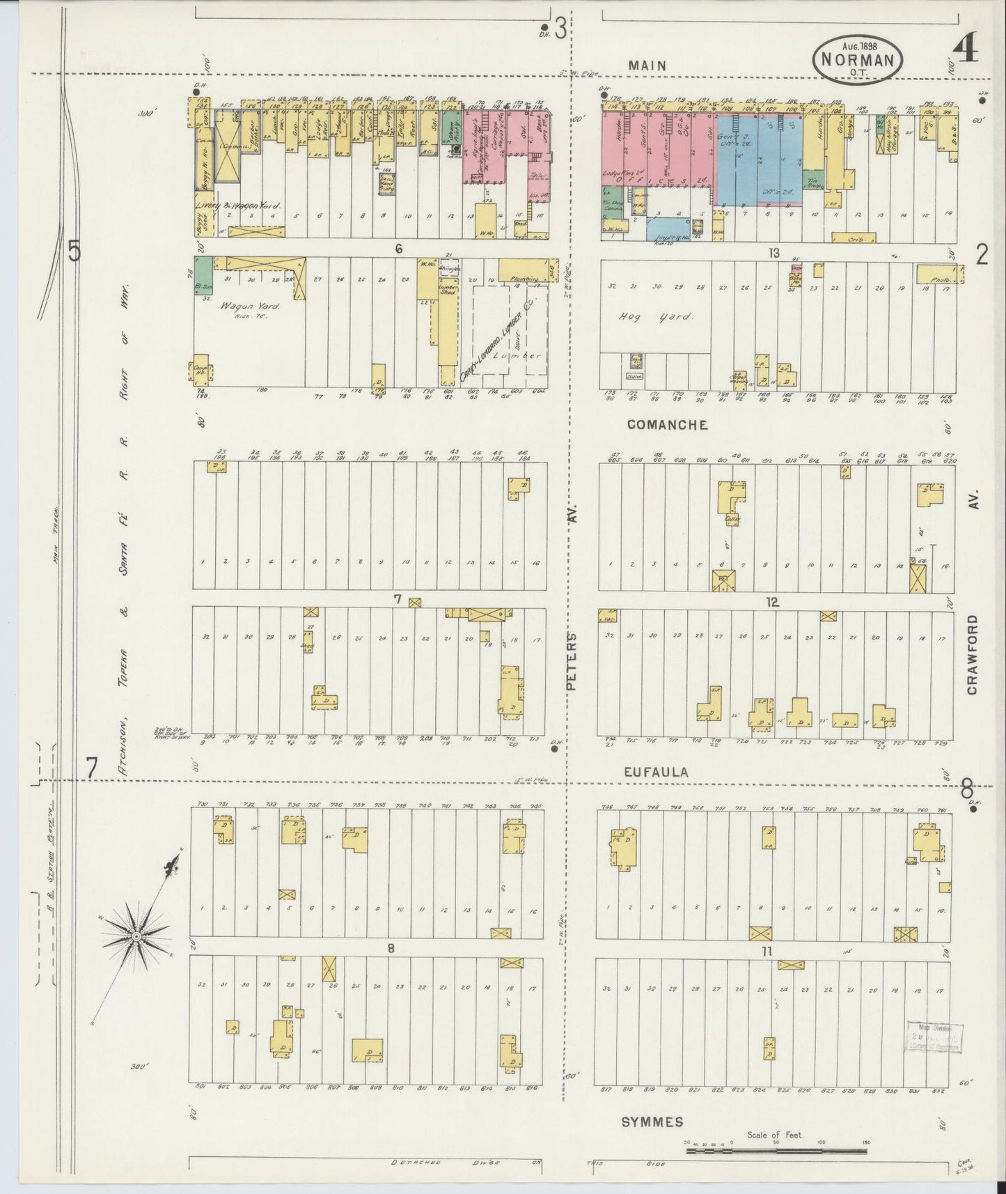 Sanborn Fire Insurance Map from Norman, Cleveland County, Oklahoma (1898), Sheet #0004 - Complete Map Set gallery image, historic Sanborn map, vintage wall art, Oklahoma Oklahoma