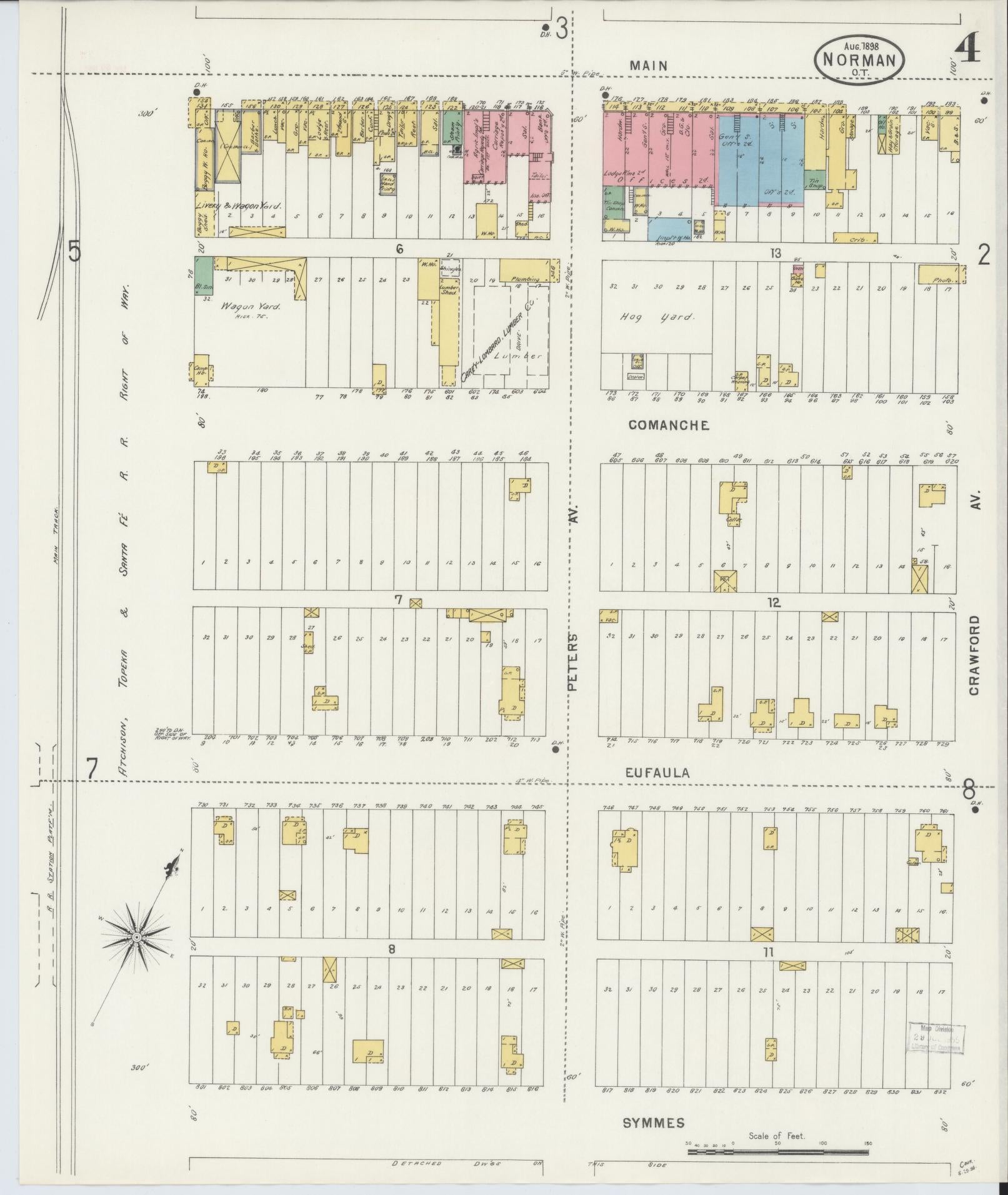 Sanborn Fire Insurance Map from Norman, Cleveland County, Oklahoma (1898), Sheet #0004 - Complete Map Set gallery image, historic Sanborn map, vintage wall art, Oklahoma Oklahoma