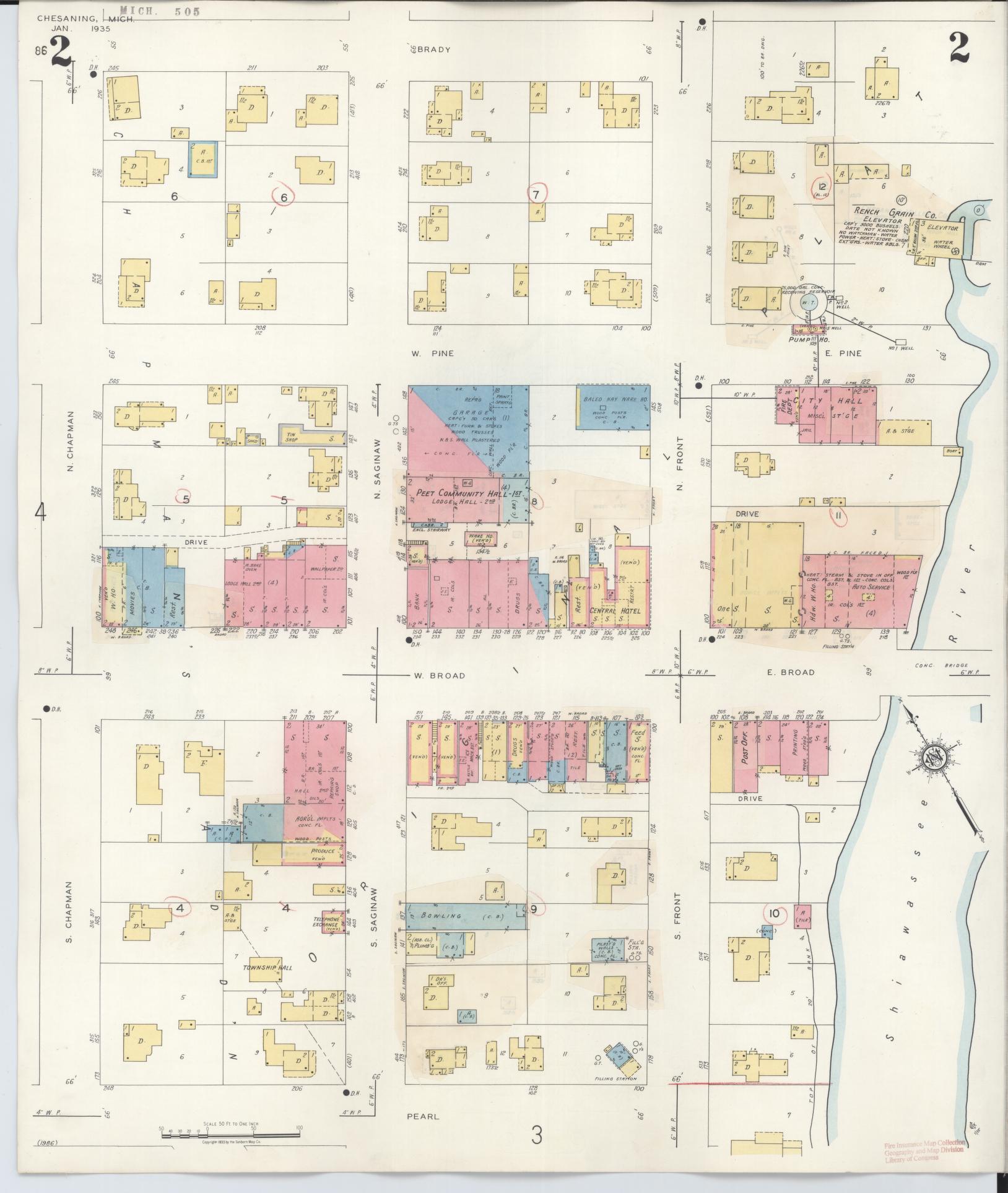 Sanborn Fire Insurance Map from Chesaning, Saginaw County, Michigan (1944), Sheet #0002 - Complete Map Set gallery image, historic Sanborn map, vintage wall art, Michigan Michigan