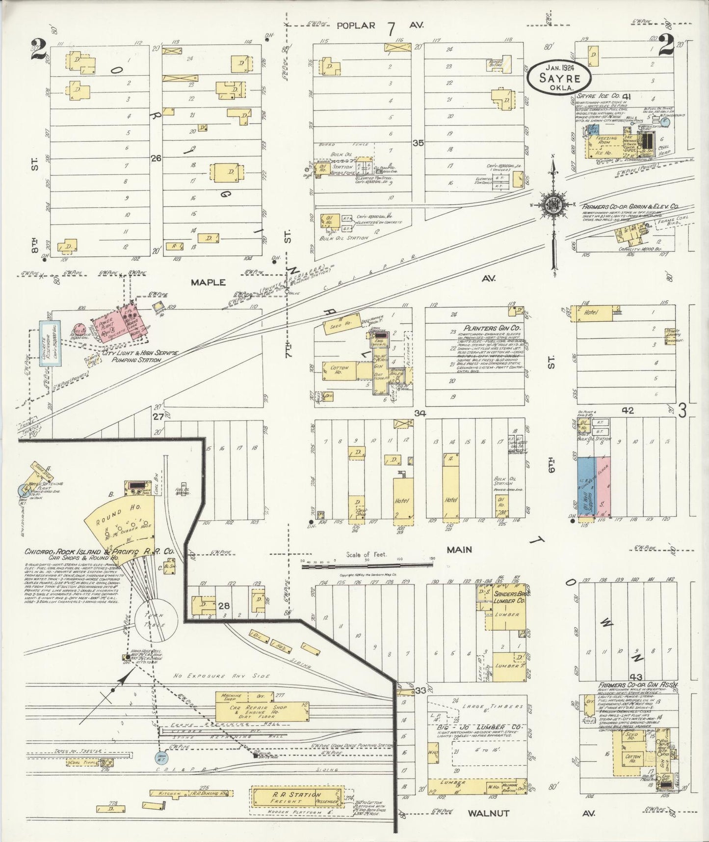 Sanborn Fire Insurance Map from Sayre, Beckham County, Oklahoma (1924), Sheet #0002 - Complete Map Set gallery image, historic Sanborn map, vintage wall art, Oklahoma Oklahoma