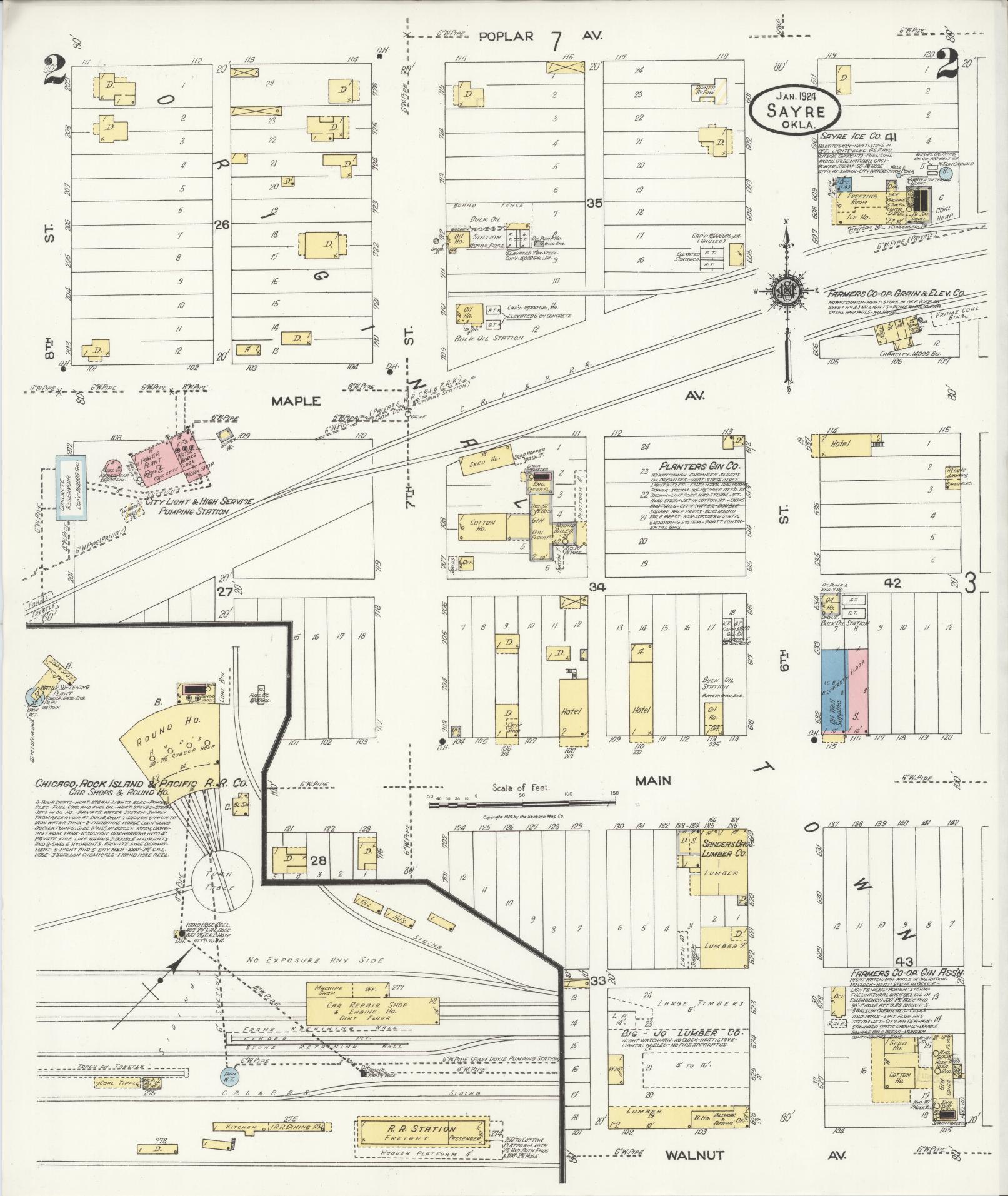 Sanborn Fire Insurance Map from Sayre, Beckham County, Oklahoma (1924), Sheet #0002 - Complete Map Set gallery image, historic Sanborn map, vintage wall art, Oklahoma Oklahoma
