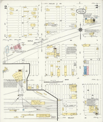 Sanborn Fire Insurance Map from Sayre, Beckham County, Oklahoma (1924), Sheet #0002 - Complete Map Set gallery image, historic Sanborn map, vintage wall art, Oklahoma Oklahoma