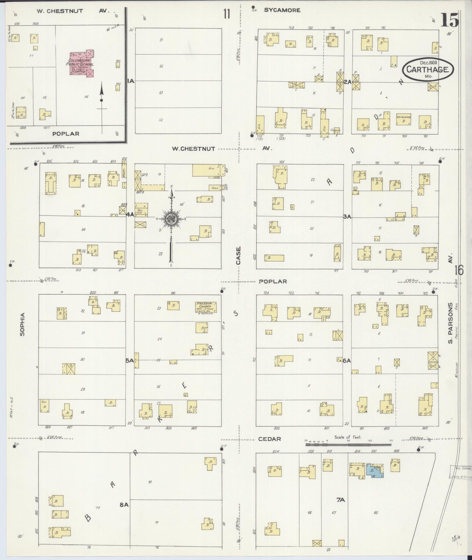Sanborn Fire Insurance Map from Carthage, Jasper County, Missouri (1909), Sheet #0015 - Historic Sanborn Fire Insurance Map Print, vintage old map wall art, antique decor, genealogy gift, Missouri Missouri map