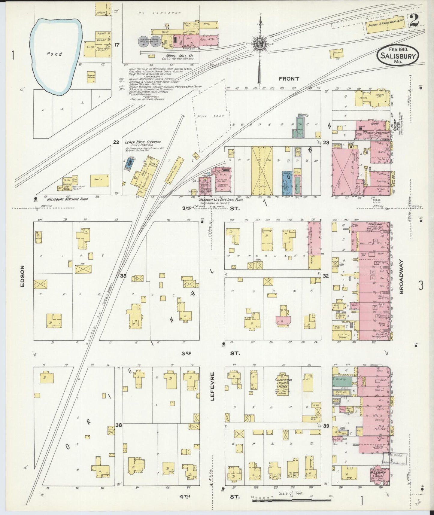Sanborn Fire Insurance Map from Salisbury, Chariton County, Missouri (1910), Sheet #0002 - Historic Sanborn Fire Insurance Map Print, vintage old map wall art, antique decor, genealogy gift, Missouri Missouri map