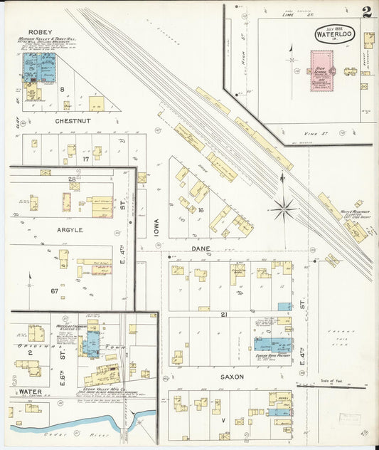 Sanborn Fire Insurance Map from Waterloo, Black Hawk County, Iowa (1892), Sheet #0002 - Historic Sanborn Fire Insurance Map Print, vintage old map wall art