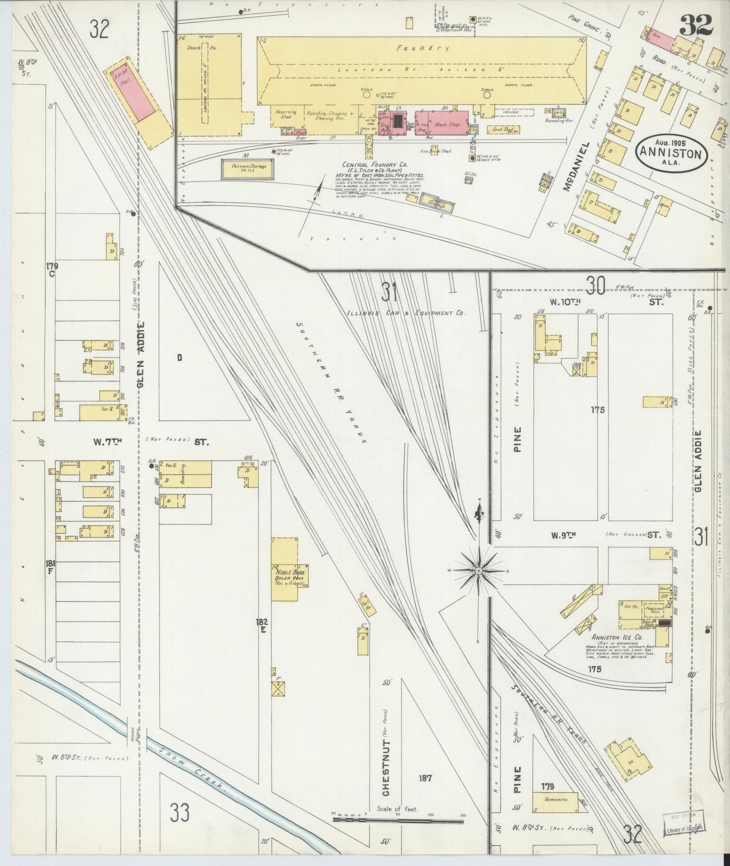 Sanborn Fire Insurance Map from Anniston, Calhoun County, Alabama (1905), Sheet #0032 - Complete Map Set gallery image, historic Sanborn map, vintage wall art, Alabama Alabama