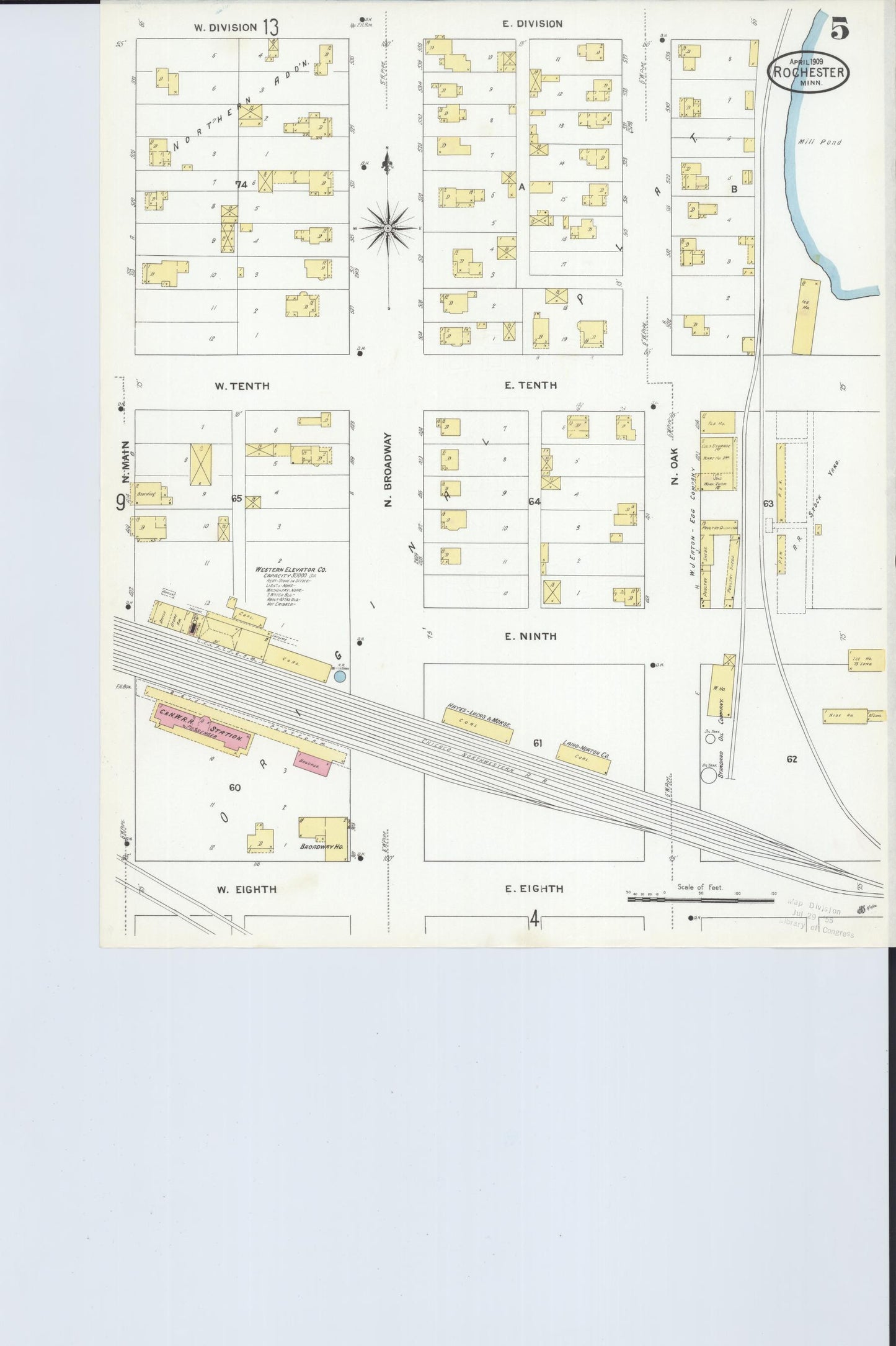 Sanborn Fire Insurance Map from Rochester, Olmsted County, Minnesota (1909), Sheet #0005 - Complete Map Set gallery image, historic Sanborn map, vintage wall art, Minnesota Minnesota