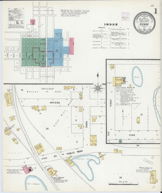 Sanborn Fire Insurance Map from Vienna, Johnson County, Illinois (1907), Sheet #0001 - Complete Map Set gallery image, historic Sanborn map, vintage wall art, Illinois Illinois