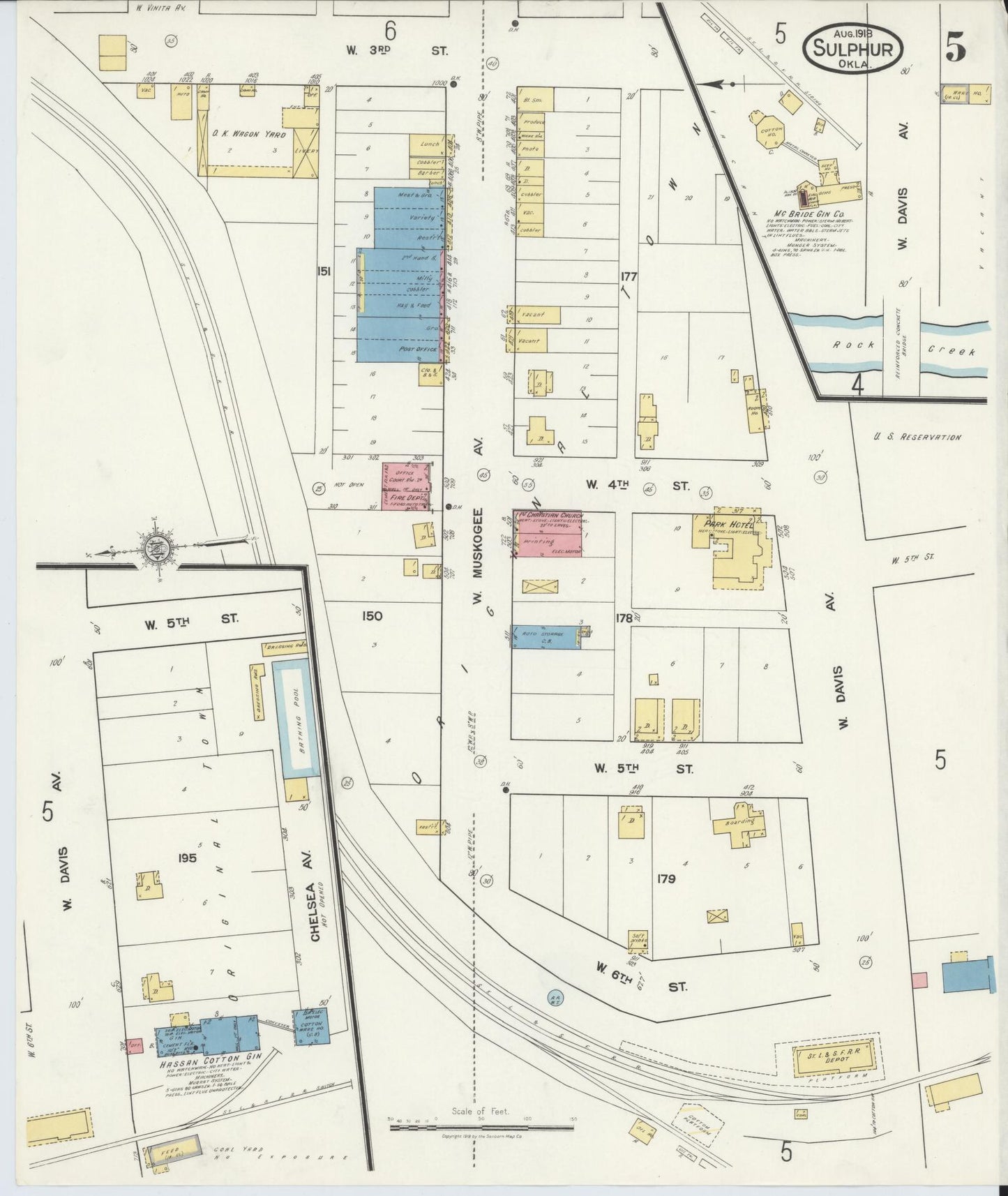 Sanborn Fire Insurance Map from Sulphur, Murray County, Oklahoma (1918), Sheet #0005 - Complete Map Set gallery image, historic Sanborn map, vintage wall art, Oklahoma Oklahoma