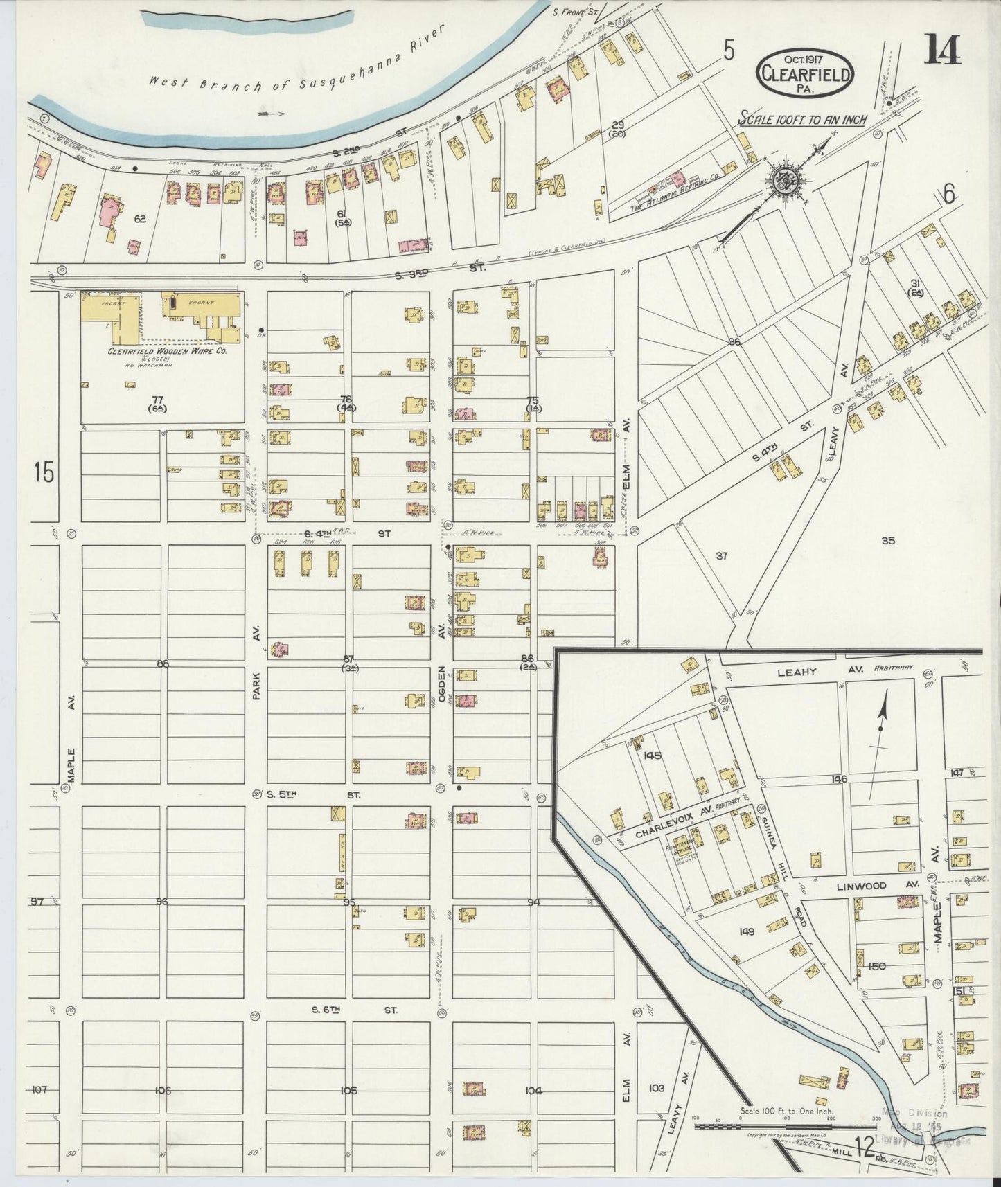 Sanborn Fire Insurance Map from Clearfield, Clearfield County, Pennsylvania (1917), Sheet #0014 - Historic Sanborn Fire Insurance Map Print, vintage old map wall art, antique decor, genealogy gift, Pennsylvania Pennsylvania map