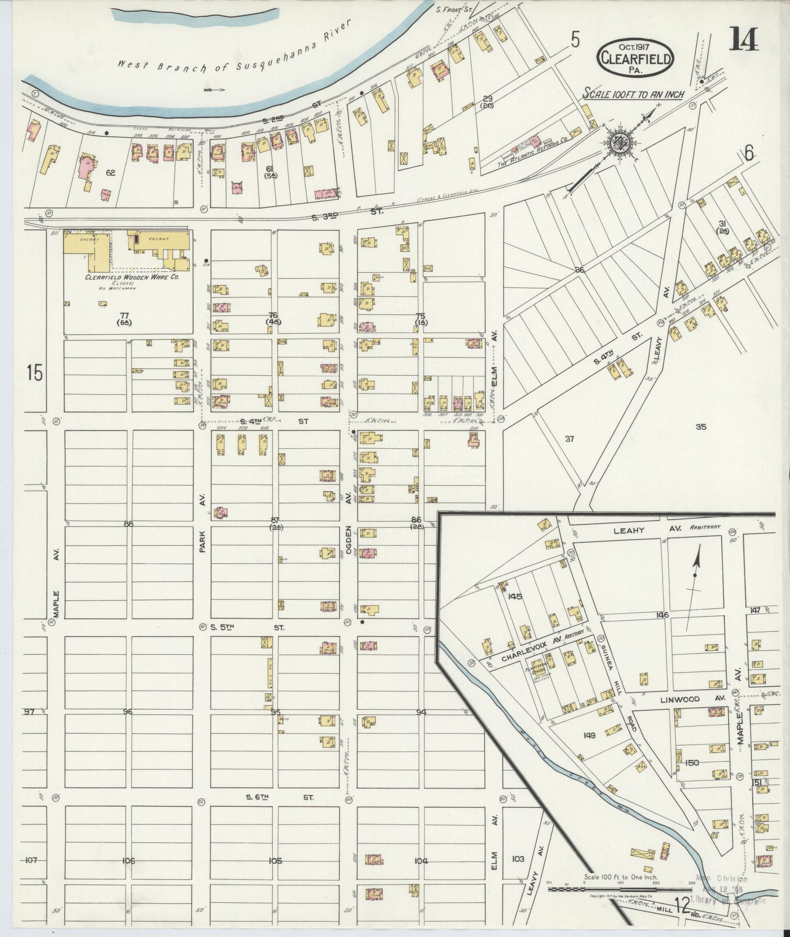 Sanborn Fire Insurance Map from Clearfield, Clearfield County, Pennsylvania (1917), Sheet #0014 - Historic Sanborn Fire Insurance Map Print, vintage old map wall art, antique decor, genealogy gift, Pennsylvania Pennsylvania map