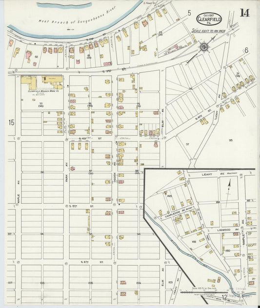 Sanborn Fire Insurance Map from Clearfield, Clearfield County, Pennsylvania (1917), Sheet #0014 - Historic Sanborn Fire Insurance Map Print, vintage old map wall art, antique decor, genealogy gift, Pennsylvania Pennsylvania map