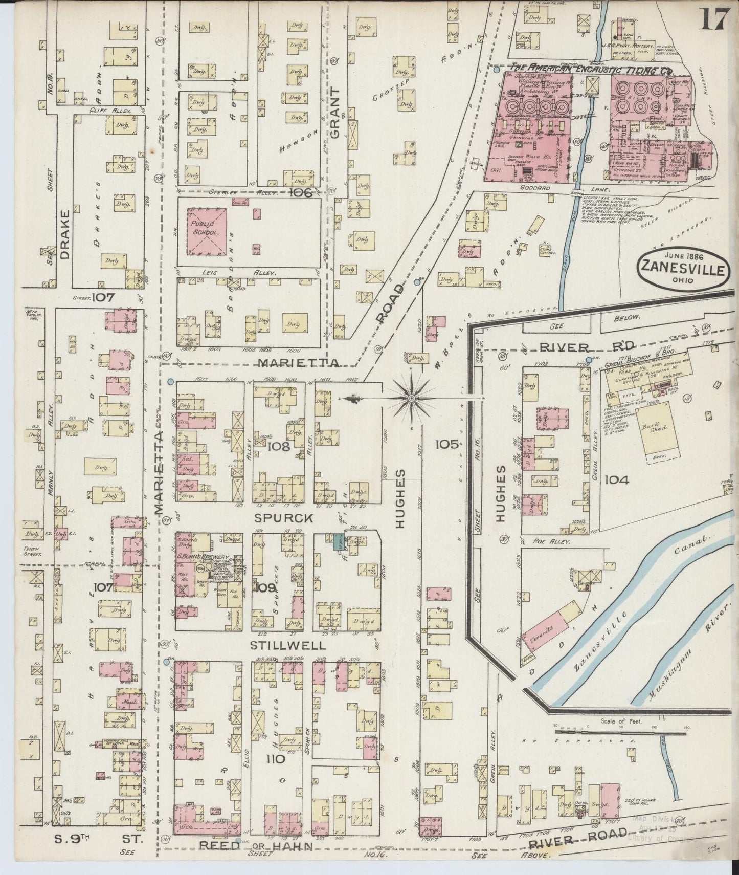 Sanborn Fire Insurance Map from Zanesville, Muskingum County, Ohio (1886), Sheet #0017 - Complete Map Set gallery image, historic Sanborn map, vintage wall art, Ohio Ohio