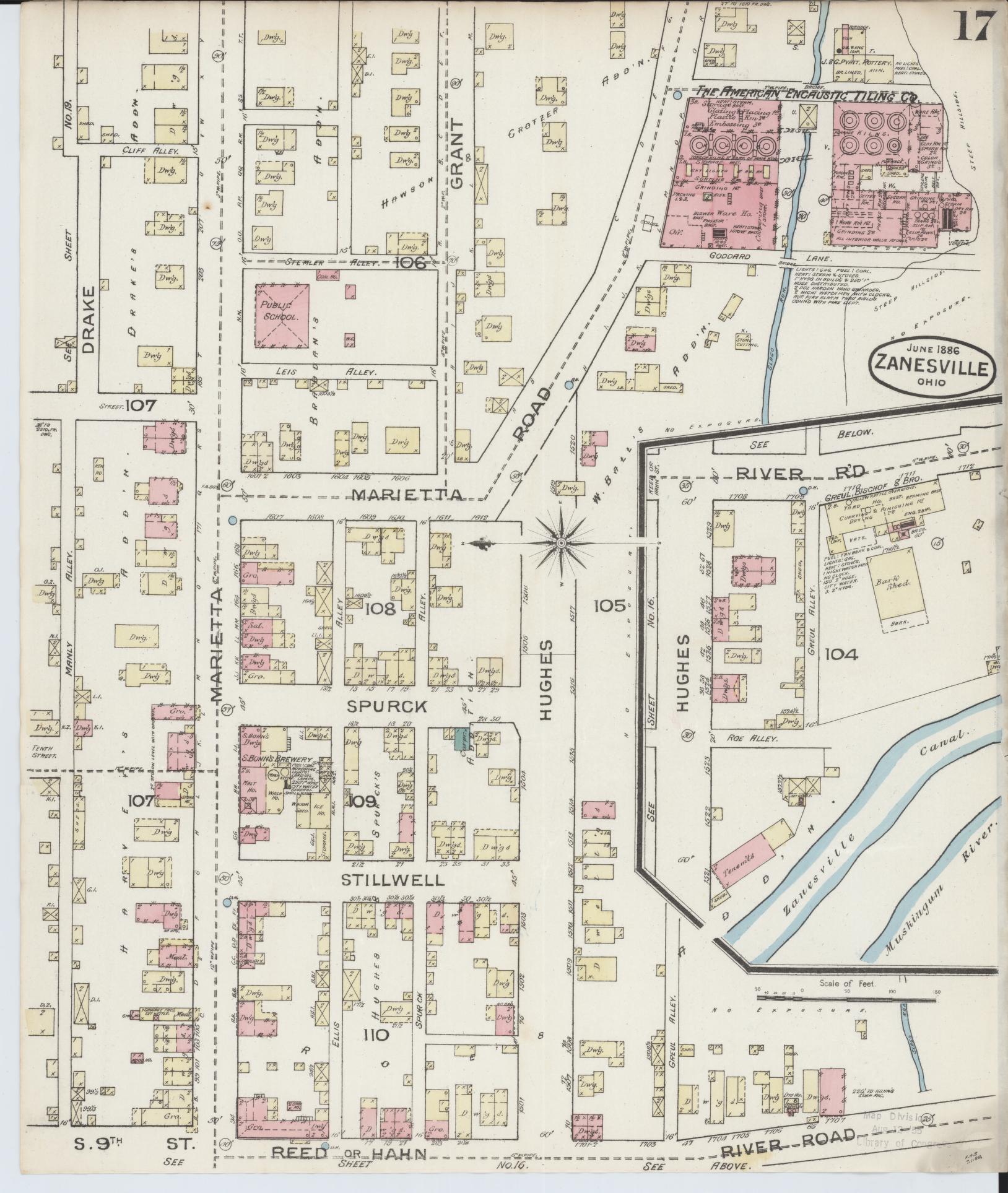 Sanborn Fire Insurance Map from Zanesville, Muskingum County, Ohio (1886), Sheet #0017 - Complete Map Set gallery image, historic Sanborn map, vintage wall art, Ohio Ohio
