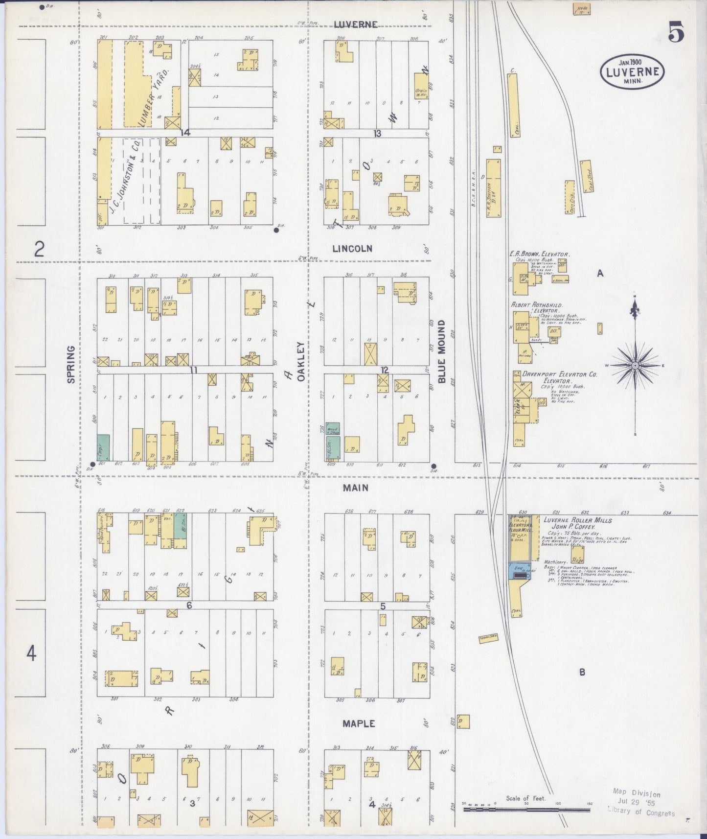 Sanborn Fire Insurance Map from Luverne, Rock County, Minnesota (1900), Sheet #0005 - Historic Sanborn Fire Insurance Map Print, vintage old map wall art, antique decor, genealogy gift, Minnesota Minnesota map