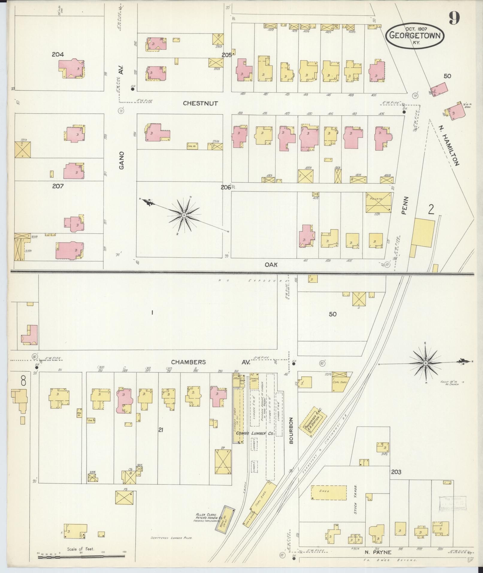 Sanborn Fire Insurance Map from Georgetown, Scott County, Kentucky (1907), Sheet #0009 - Complete Map Set gallery image, historic Sanborn map, vintage wall art, Kentucky Kentucky