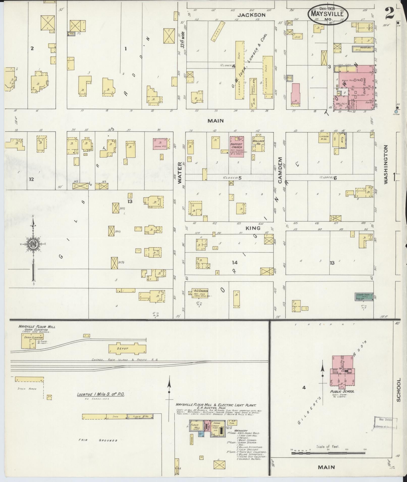 Sanborn Fire Insurance Map from Maysville, DeKalb County, Missouri (1909), Sheet #0002 - Historic Sanborn Fire Insurance Map Print, vintage old map wall art, antique decor, genealogy gift, Missouri Missouri map