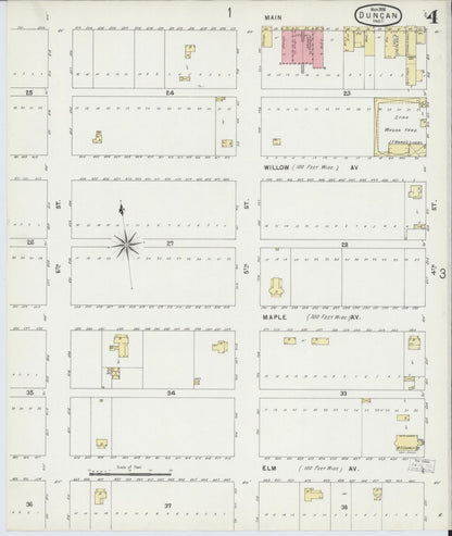 Sanborn Fire Insurance Map from Duncan, Stephens County, Oklahoma (1896), Sheet #0004 - Complete Map Set gallery image, historic Sanborn map, vintage wall art, Oklahoma Oklahoma