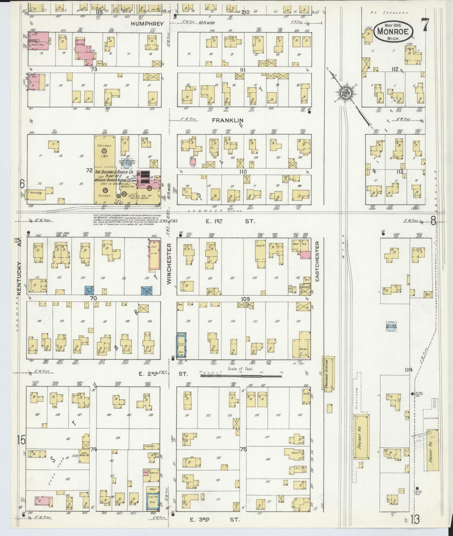 Sanborn Fire Insurance Map from Monroe, Monroe County, Michigan (1916), Sheet #0007 - Historic Sanborn Fire Insurance Map Print, vintage old map wall art, antique decor, genealogy gift, Michigan Michigan map