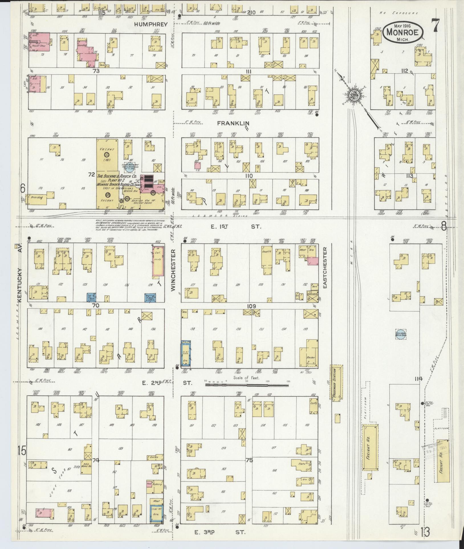 Sanborn Fire Insurance Map from Monroe, Monroe County, Michigan (1916), Sheet #0007 - Historic Sanborn Fire Insurance Map Print, vintage old map wall art, antique decor, genealogy gift, Michigan Michigan map