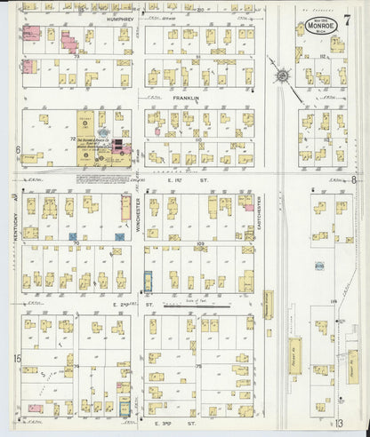 Sanborn Fire Insurance Map from Monroe, Monroe County, Michigan (1916), Sheet #0007 - Historic Sanborn Fire Insurance Map Print, vintage old map wall art, antique decor, genealogy gift, Michigan Michigan map