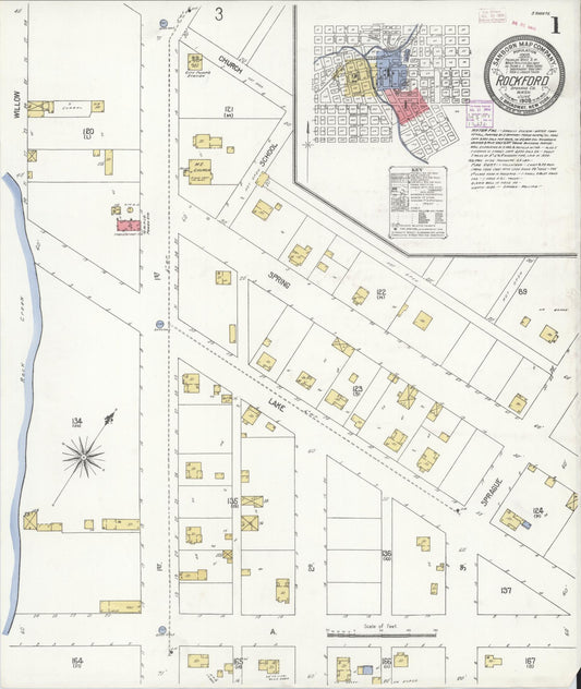 Sanborn Fire Insurance Map from Rockford, Spokane County, Washington (1908), Sheet #0001 - Historic Sanborn Fire Insurance Map Print, vintage old map wall art, antique decor, genealogy gift, Washington Washington map