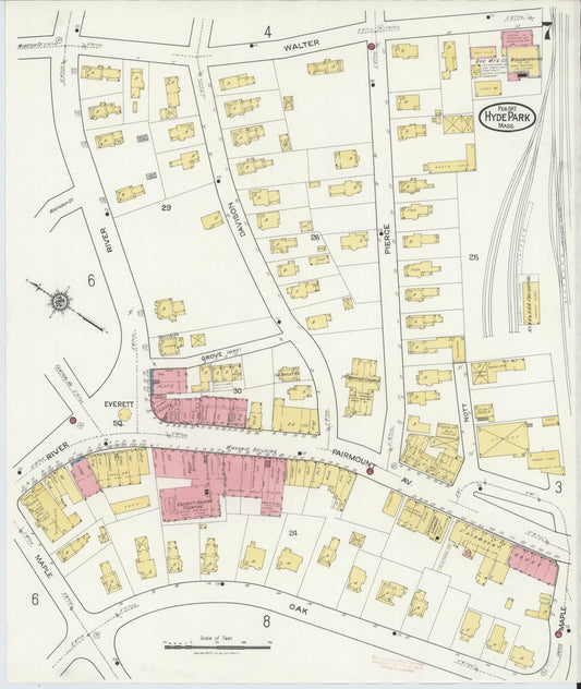 Sanborn Fire Insurance Map from Hyde Park, Norfolk County, Massachusetts (1917), Sheet #0007 - Historic Sanborn Fire Insurance Map Print, vintage old map wall art, antique decor, genealogy gift, Massachusetts Massachusetts map