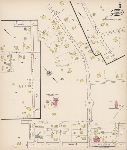Sanborn Fire Insurance Map from Louisburg, Franklin County, North Carolina (1922), Sheet #0005 - Historic Sanborn Fire Insurance Map Print, vintage old map wall art, antique decor, genealogy gift, North Carolina North Carolina map