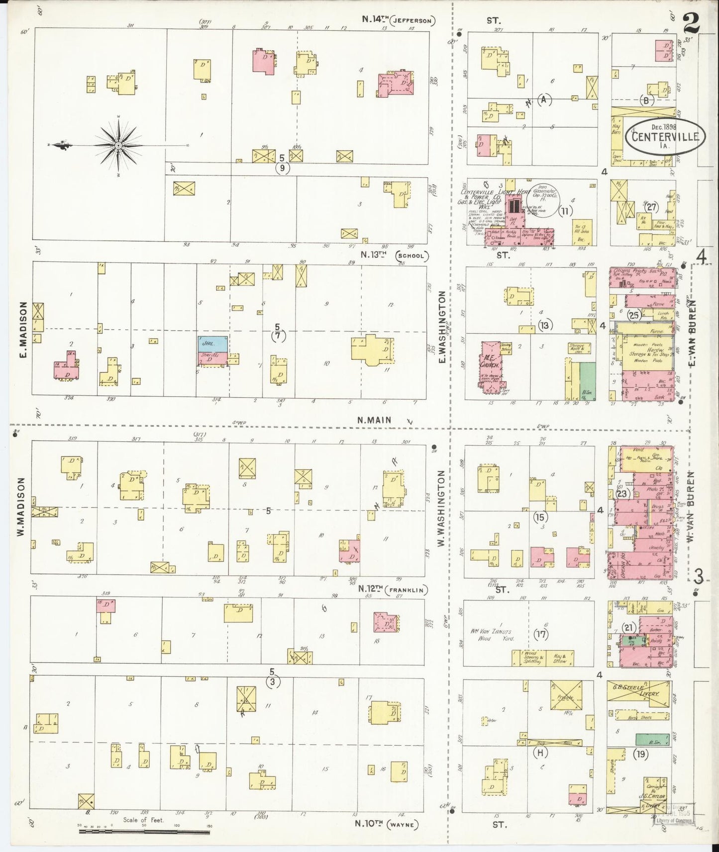 Sanborn Fire Insurance Map from Centerville, Appanoose County, Iowa (1898), Sheet #0002 - Historic Sanborn Fire Insurance Map Print, vintage old map wall art
