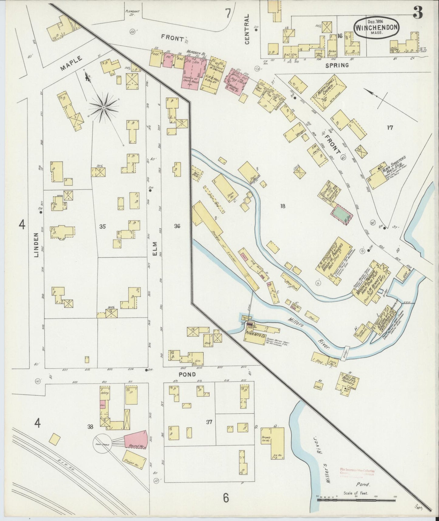 Sanborn Fire Insurance Map from Winchendon, Worcester County, Massachusetts (1896), Sheet #0003 - Historic Sanborn Fire Insurance Map Print, vintage old map wall art, antique decor, genealogy gift, Massachusetts Massachusetts map