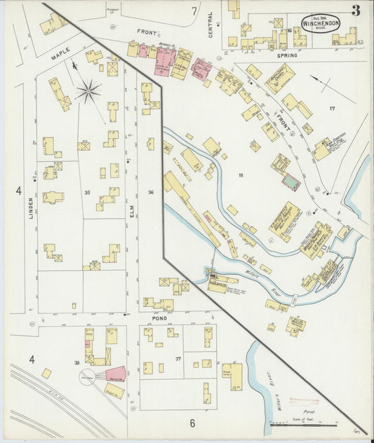 Sanborn Fire Insurance Map from Winchendon, Worcester County, Massachusetts (1896), Sheet #0003 - Historic Sanborn Fire Insurance Map Print, vintage old map wall art, antique decor, genealogy gift, Massachusetts Massachusetts map