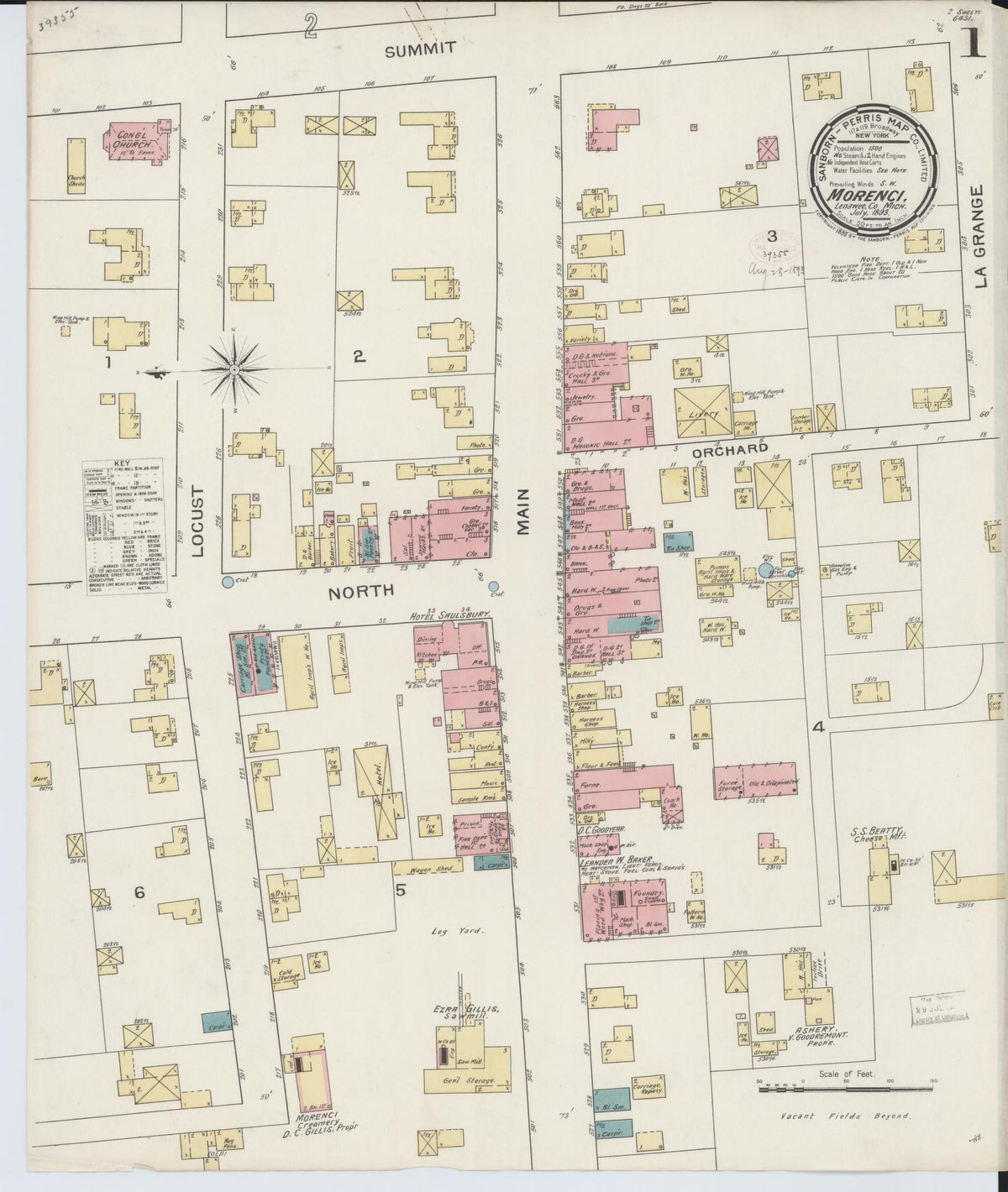 Sanborn Fire Insurance Map from Morenci, Lenawee County, Michigan (1893), Sheet #0001 - Historic Sanborn Fire Insurance Map Print, vintage old map wall art, antique decor, genealogy gift, Michigan Michigan map
