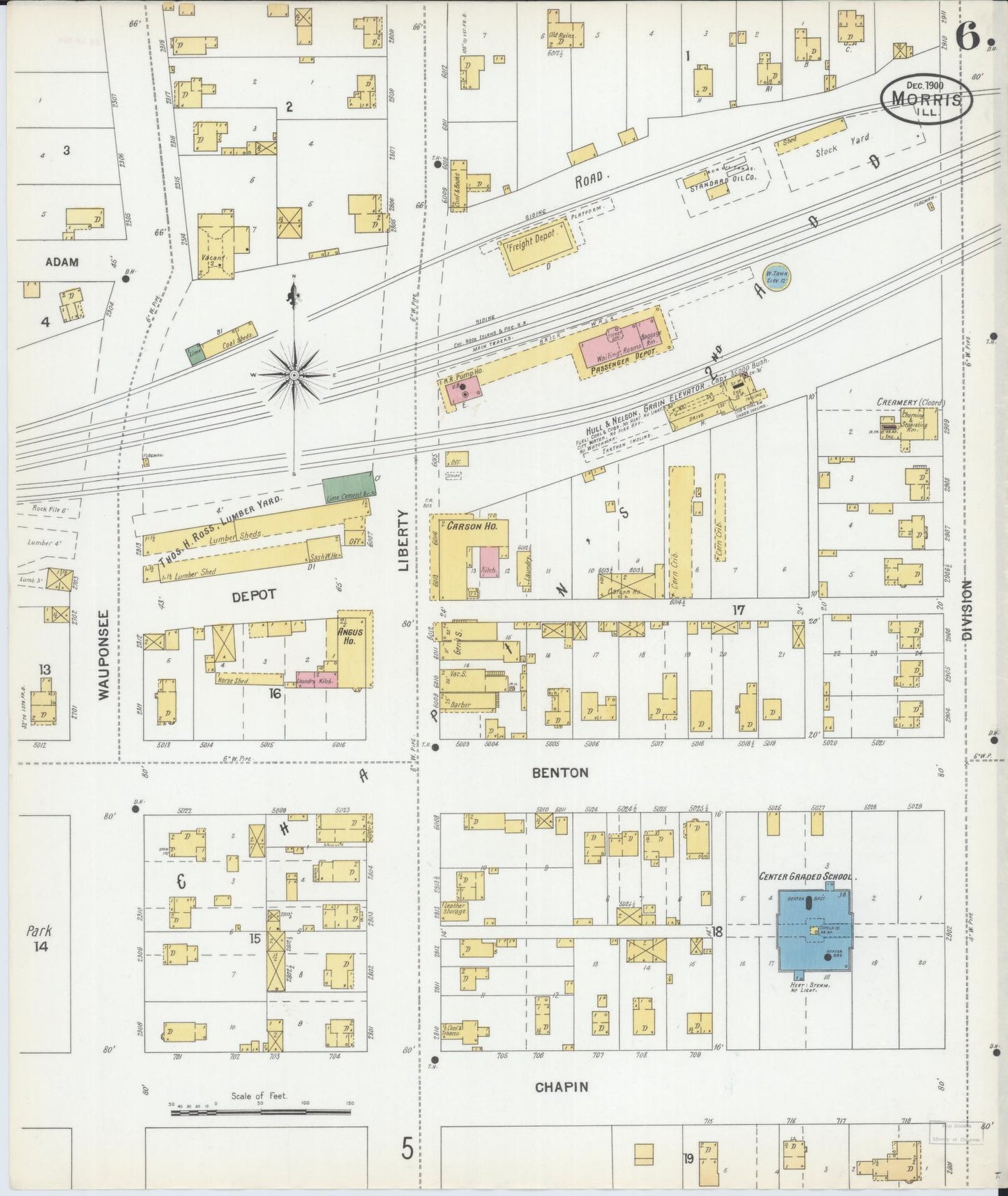Sanborn Fire Insurance Map from Morris, Grundy County, Illinois (1900), Sheet #0006 - Complete Map Set gallery image, historic Sanborn map, vintage wall art, Illinois Illinois