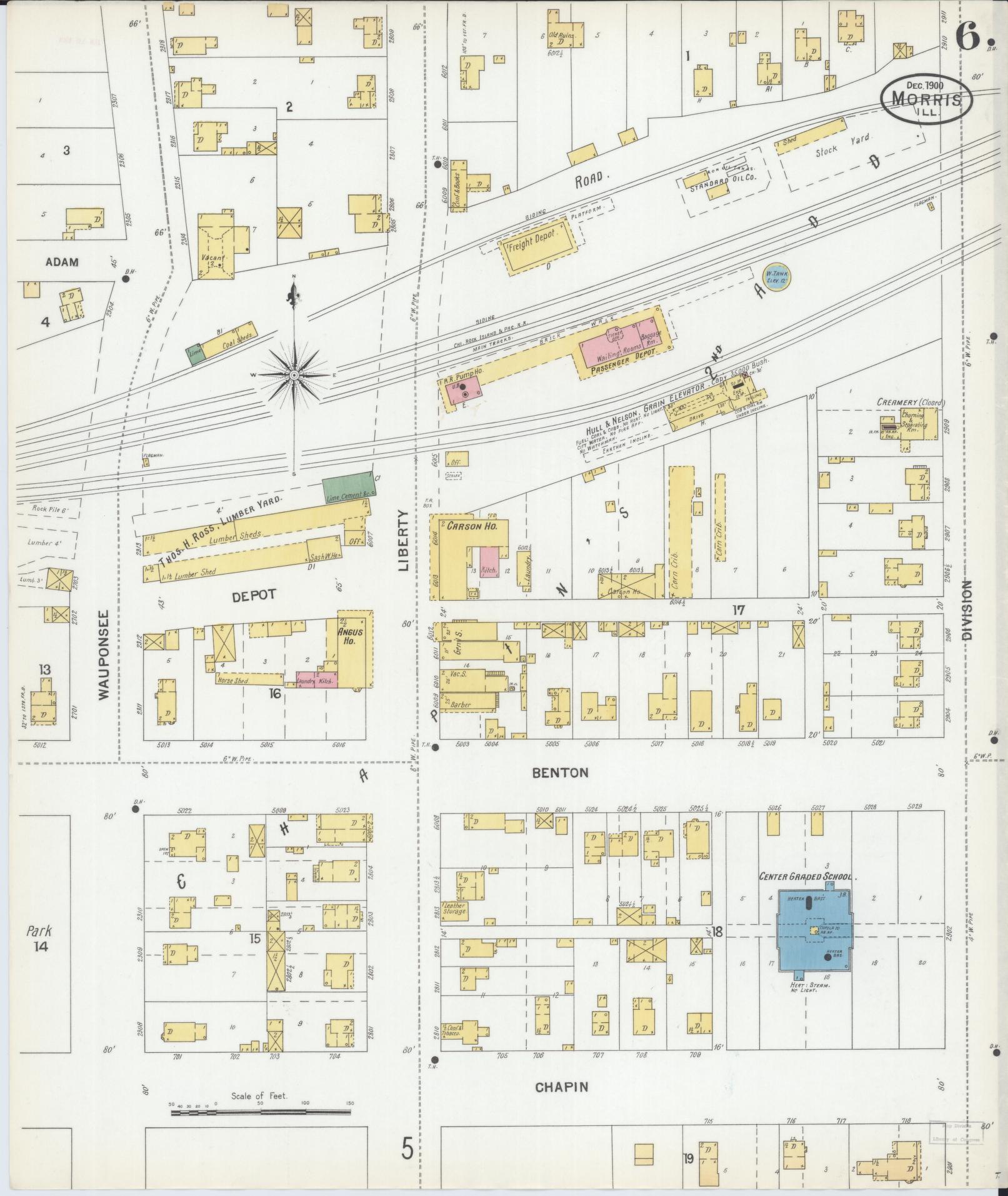 Sanborn Fire Insurance Map from Morris, Grundy County, Illinois (1900), Sheet #0006 - Complete Map Set gallery image, historic Sanborn map, vintage wall art, Illinois Illinois