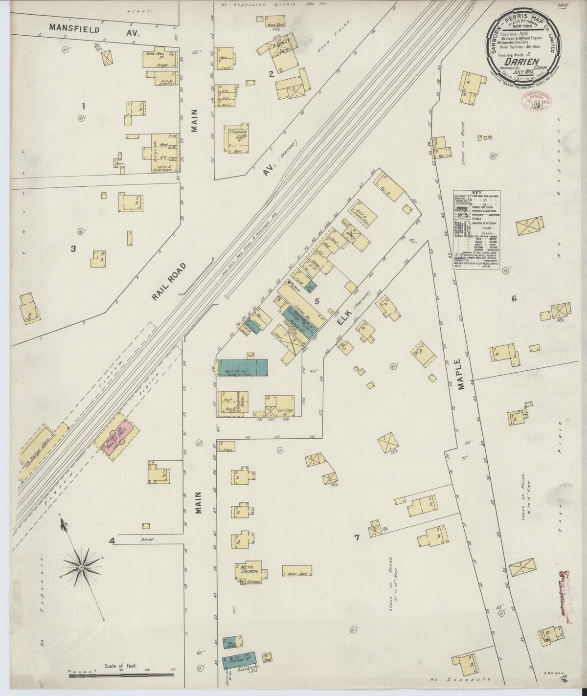 Sanborn Fire Insurance Map from Darien, Fairfield County, Connecticut (1895), Sheet #0001 - Historic Sanborn Fire Insurance Map Print, vintage old map wall art, antique decor, genealogy gift, Connecticut Connecticut map
