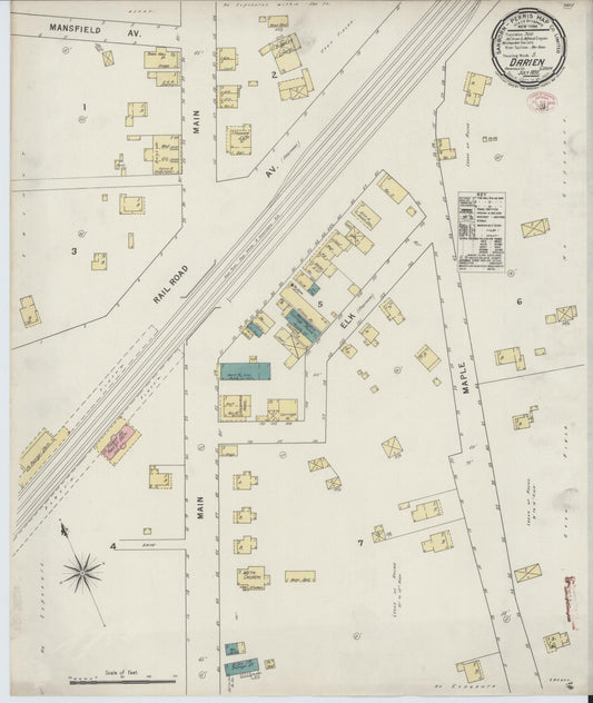 Sanborn Fire Insurance Map from Darien, Fairfield County, Connecticut (1895), Sheet #0001 - Historic Sanborn Fire Insurance Map Print, vintage old map wall art, antique decor, genealogy gift, Connecticut Connecticut map