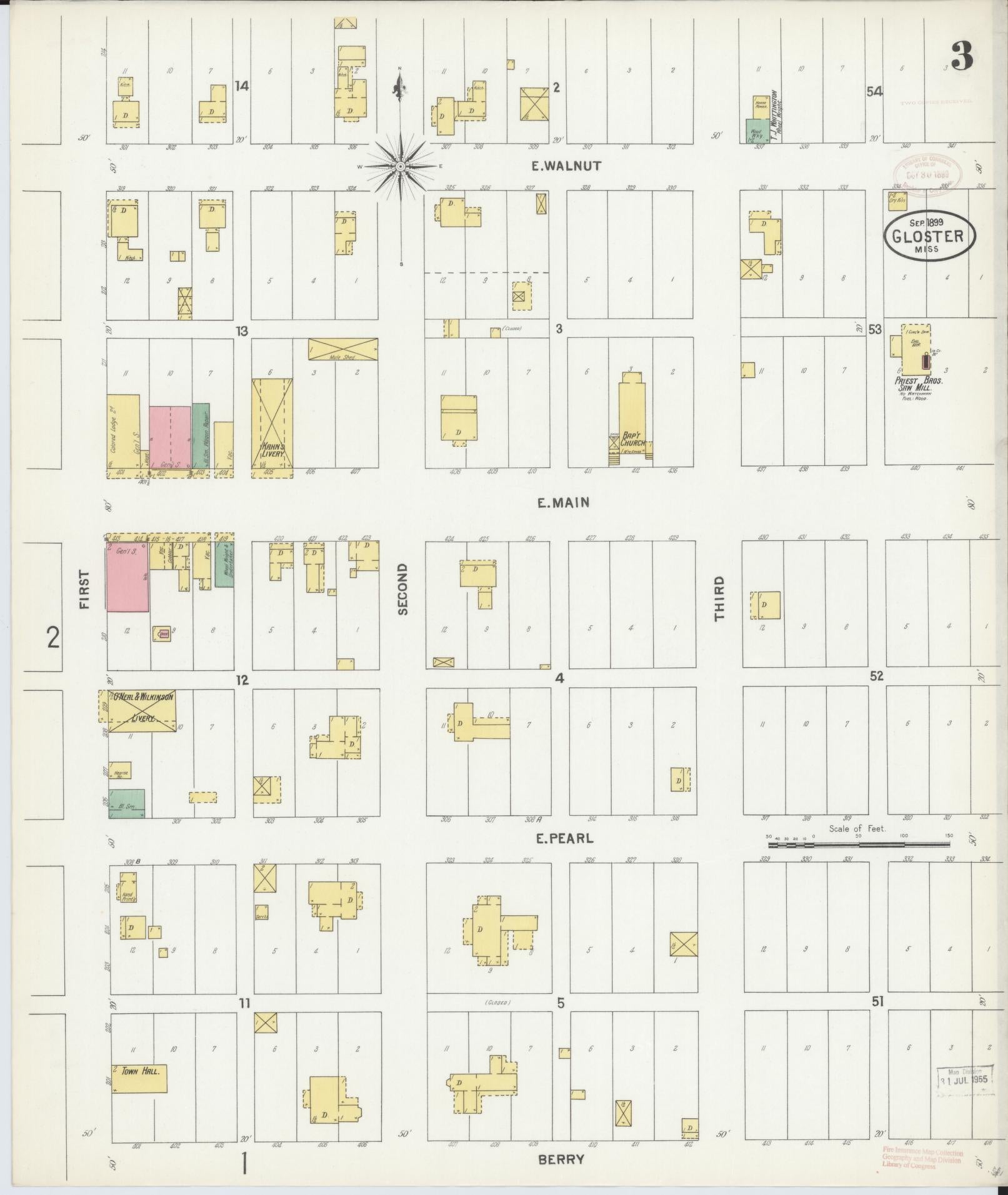 Sanborn Fire Insurance Map from Gloster, Amite County, Mississippi (1899), Sheet #0003 - Complete Map Set gallery image, historic Sanborn map, vintage wall art, Mississippi Mississippi