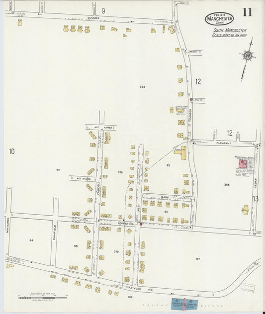 Sanborn Fire Insurance Map from Manchester, Hartford County, Connecticut (1919), Sheet #0011 - Historic Sanborn Fire Insurance Map Print, vintage old map wall art, antique decor, genealogy gift, Connecticut Connecticut map