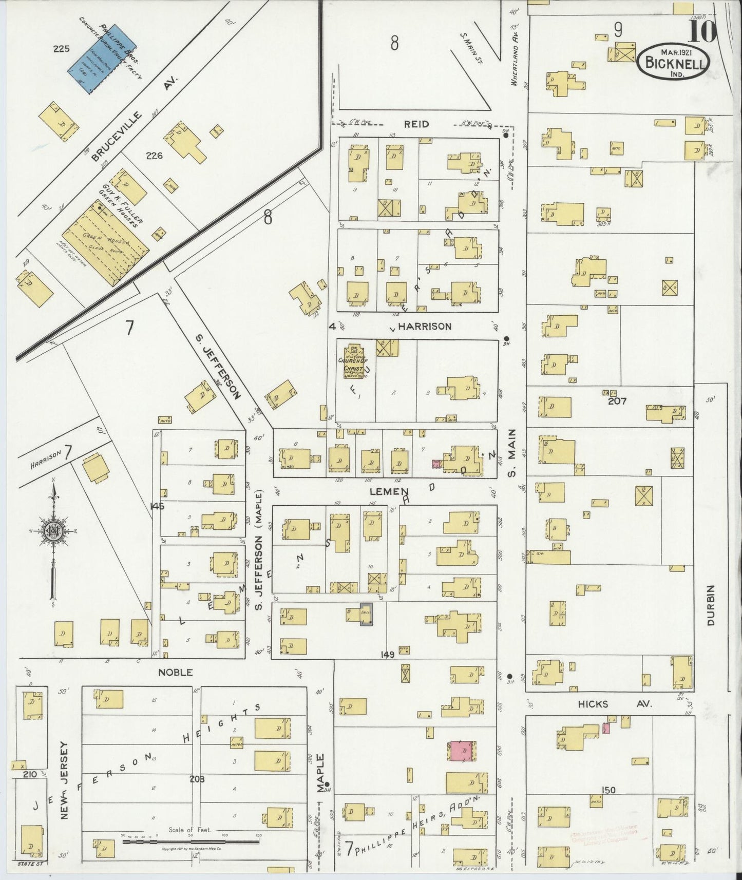 Sanborn Fire Insurance Map from Bicknell, Knox County, Indiana (1921), Sheet #0010 - Historic Sanborn Fire Insurance Map Print, vintage old map wall art, antique decor, genealogy gift, Indiana Indiana map